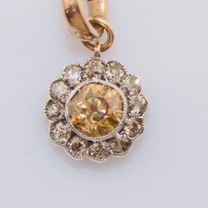 Antique old mine cut champagne and white diamond pendant